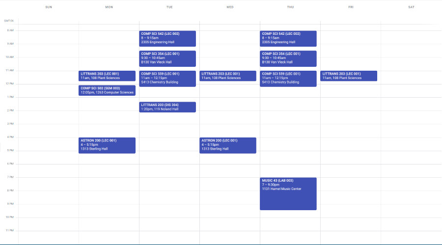 Converted schedule displayed in Google Calendar